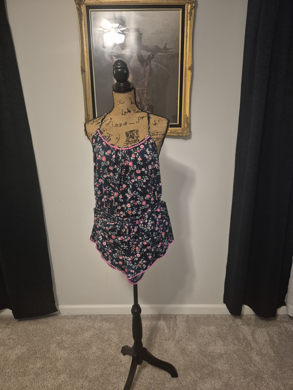 Floral Navy & Pink Sleeveless Romper